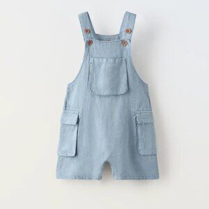 Rust Zara Linen Blend Overall Shorts